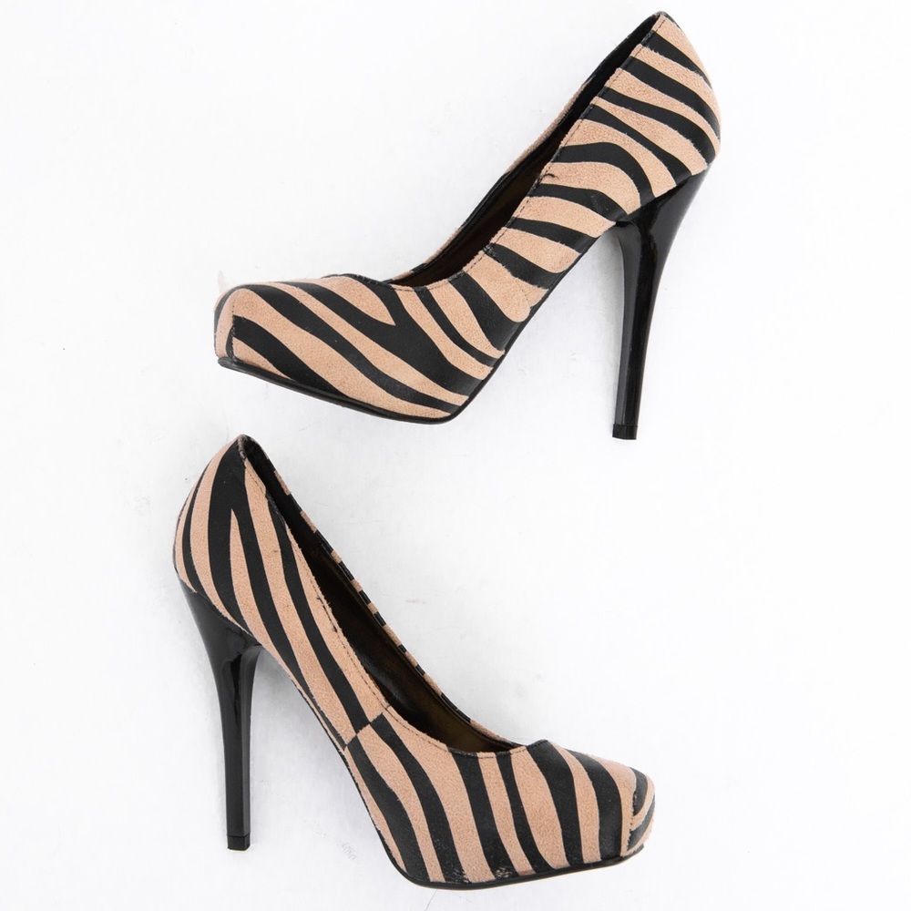 Zebra print square toe stilettos black & tan Bridget style Pierre Dumas 6